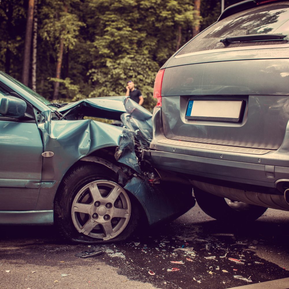 Image of a auto accident involving two cars.